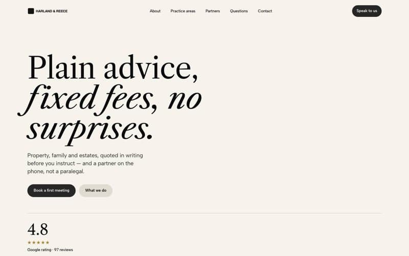 Harland & Reece, a solicitors website the AI built