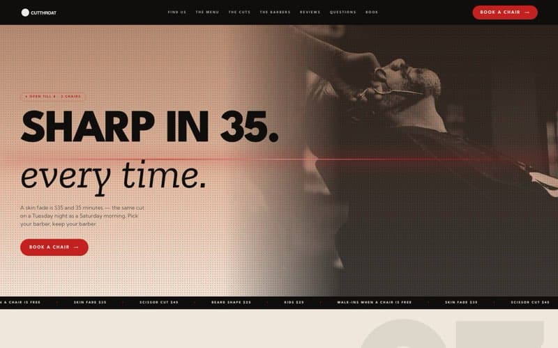 Cutthroat Barbers, a barber website the AI built