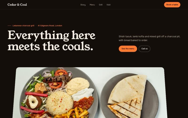Cedar & Coal, a lebanese grill website the AI built