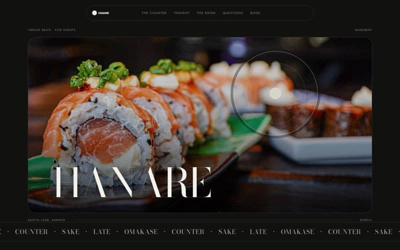 Hanare, a counter restaurant website the AI built