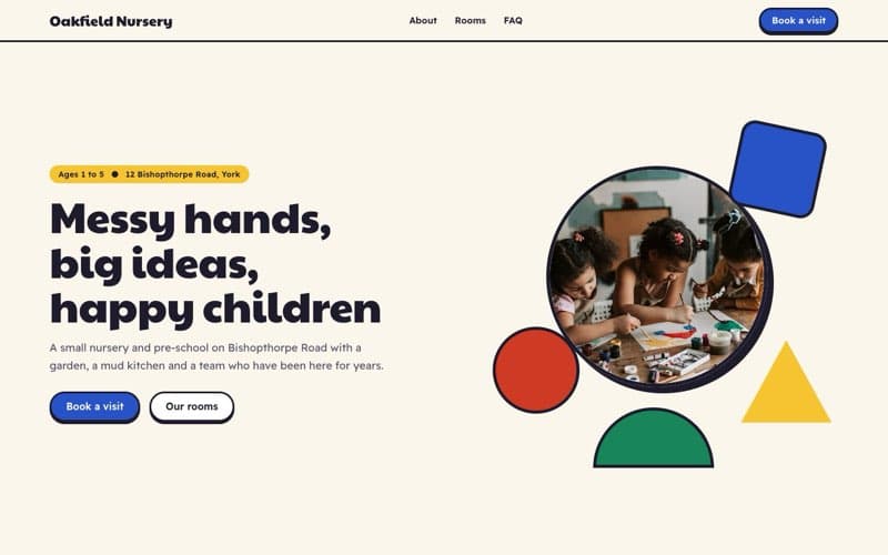 Oakfield Nursery, a nursery website the AI built